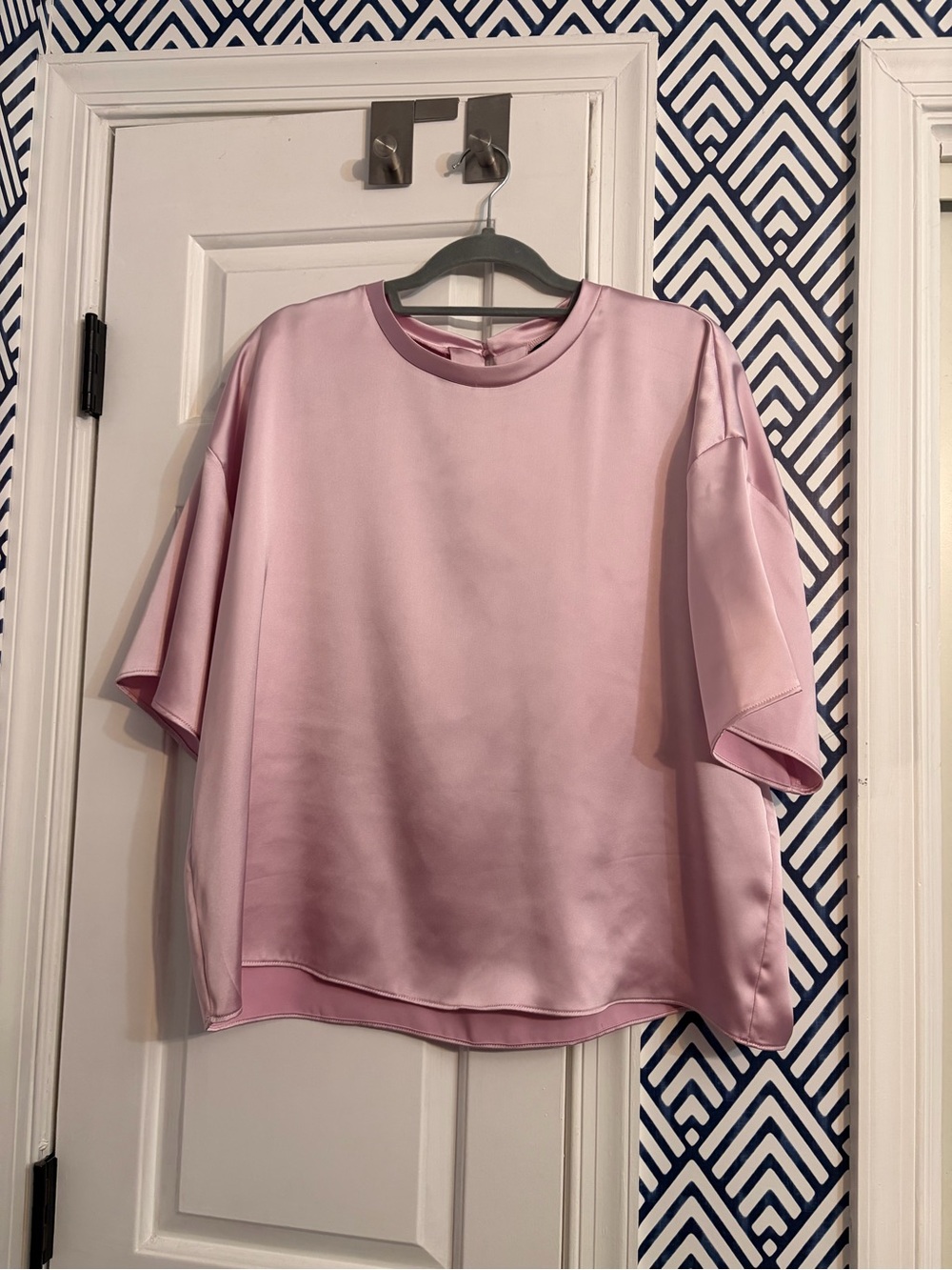 Zara Light Pink Satin Short-Sleeve Blouse